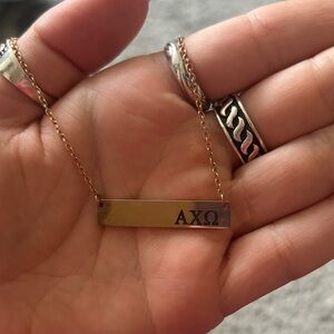 Rose Gold Alpha Chi Omega AXO Bar Necklace